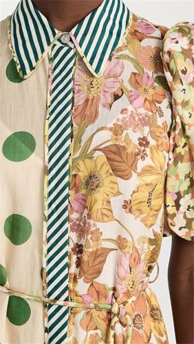 Qikaka Women's Short Puff Sleeve Lapel V Neck Button Printed Colorblock Bodycon Sexy Nightclub Party Holiday Dress3