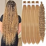 Ash Blonde Braiding Hair Pre stretched Color 27/613 Boho Hair for Braiding Hypoallergenic Ez Braid Curly Deep Wave Crochet Boho Braids