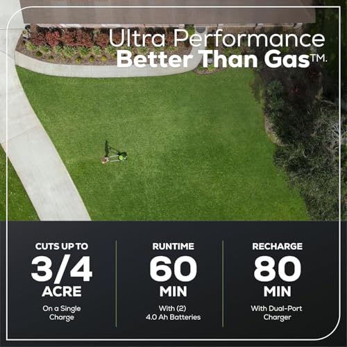Image of Greenworks 60V 21in Brushless Self-Propelled Cordless Lawn Mower, 2 x 4.0Ah Batteries (3 /4 Acre, Rapid Charger, 4-in-1, LED Lights, IPX4), Extra Mower Blade