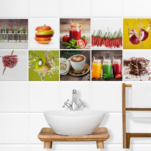 GRAZDesign Fliesenaufkleber Küche bunt Obst, Kaffee und Gemüse, wasserfest für Küchenfliesen, Klebefliesen Fliesenbilder selbstklebend & glänzen - Bunte Küche GRAZDesign Fliesenaufkleber Küche bunt Obst, Kaffee und Gemüse, wasserfest für Küchenfliesen, Klebefliesen Fliesenbilder selbstklebend & glänzen - Bunte Küche