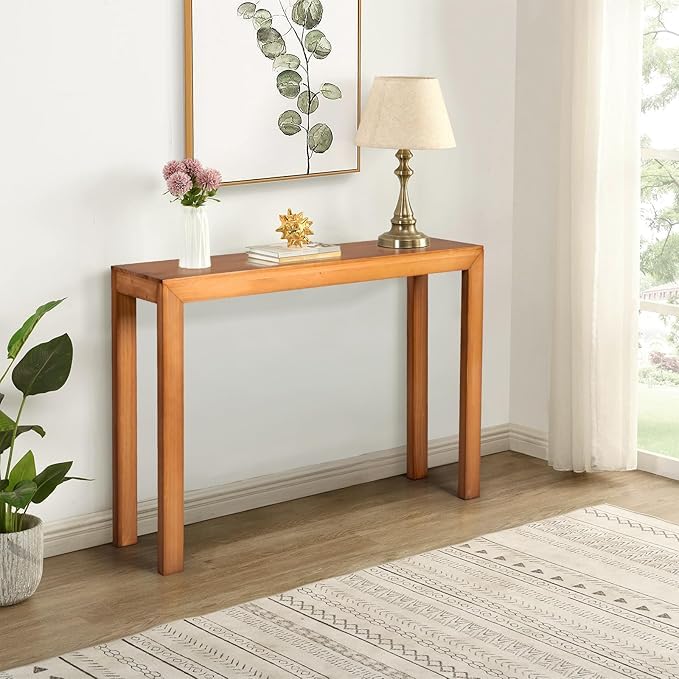 Image of Wooden Console Table Modern Solid Wood Entryway Table for Living Room, Hallway, or Office Slim Design | Light Brown | 116.8 x 30 x 80.8