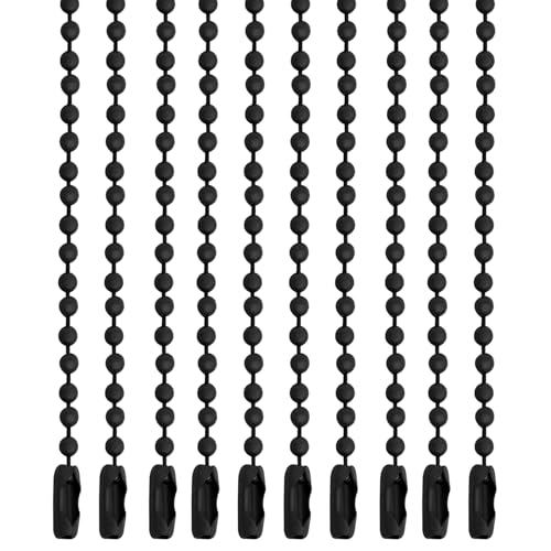 Lemonkey 10Pcs Ball Beads Chain Bulk Black Keychain Rings Metal 4 Inch Dog Tag Metal Small Chain with Connectors for Hanging Decoration