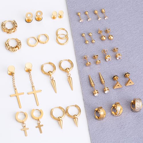 XIANNVXI 20 Pairs Earrings for Men Stainless Steel Small Hoop Earrings Cross Dangle Hypoallergenic Piercing Jewelry for Men Women2