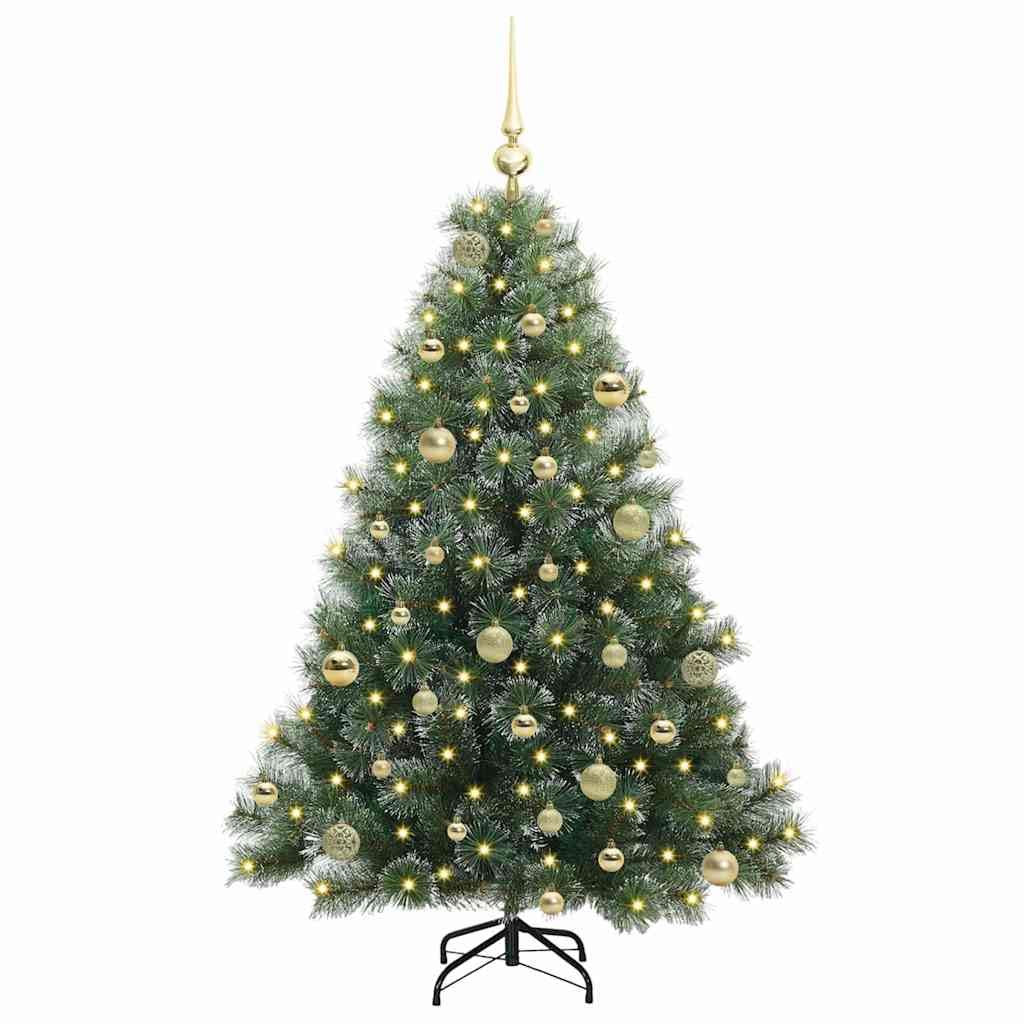 Árbol de Navidad artificial verde de 150 cm, PE y PVC, 150 ledes de luz blanca cálida, 8 modos, para interior y exterior, decoración festiva