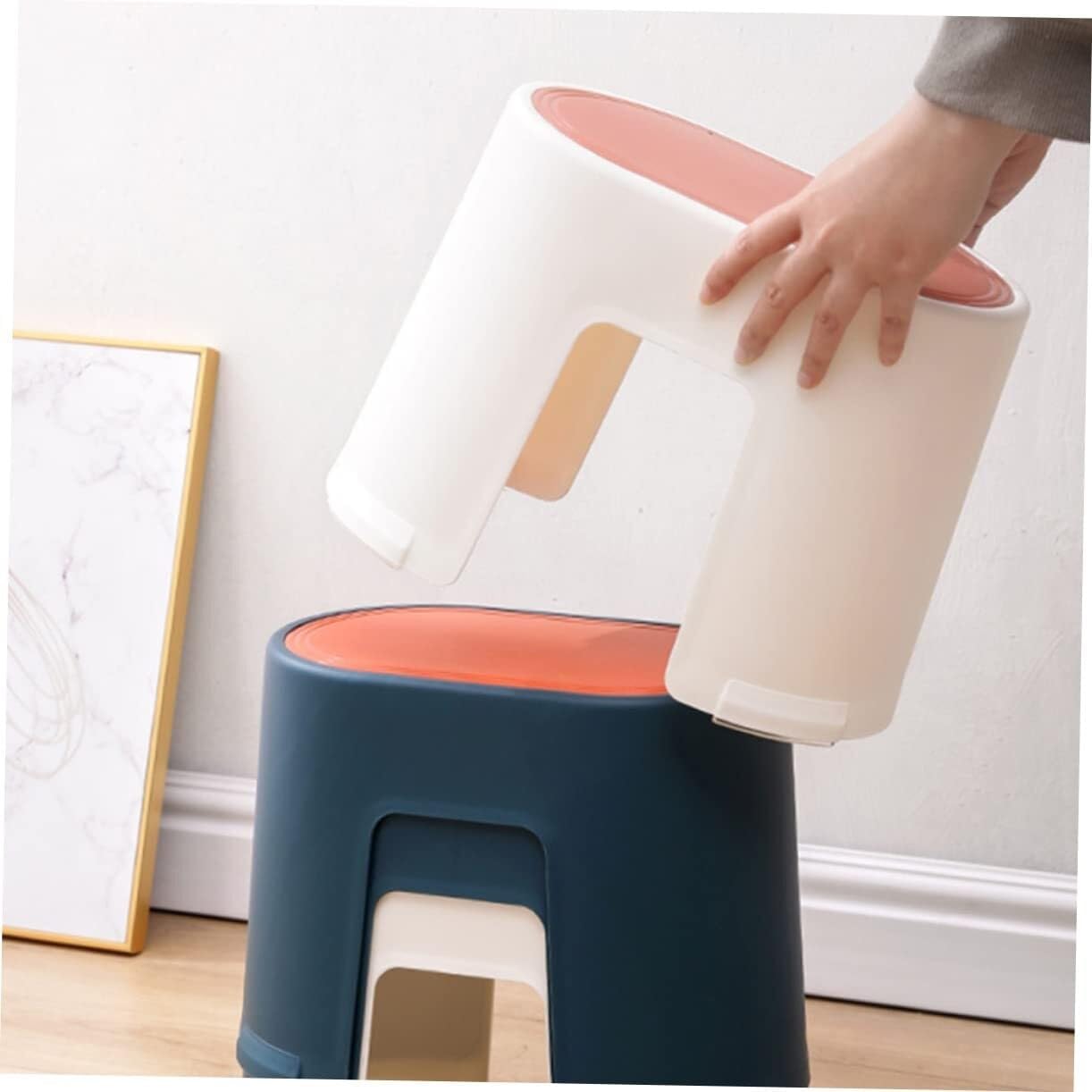 Step Ladder 2Pack Step-Stool Lightweight for Kitchen-Bath Skid-Resistant Stackable Shoe Change Bench Auxiliary Height-Enhancing Footstool stepstool(Rose,M)