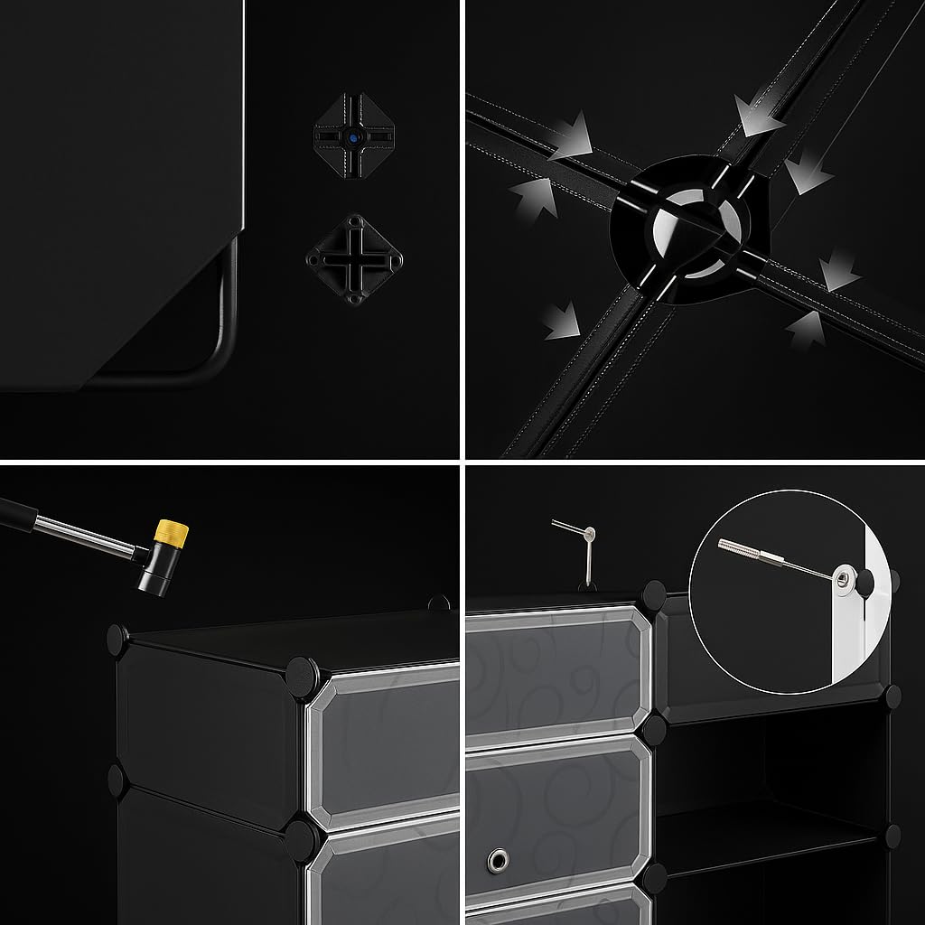 MASHUR FAB 5 Shelf Shoe Rack with Door Magnets for Home Storage | PP Plastic Box Organizer with Metal Door Frame | Chappal, Slipper, Sandals Stand (Black) 3