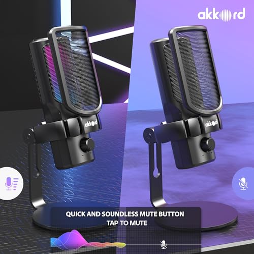 Image of Akkord USB Condenser Microphone, Cardioid Polar Pattern, 192kHz /24Bit, Real-Time Monitoring, 40dB Sensitivity, 50Hz-16kHz Frequency Response, Plug Podcasting, Gaming, Streaming, Voice Recording