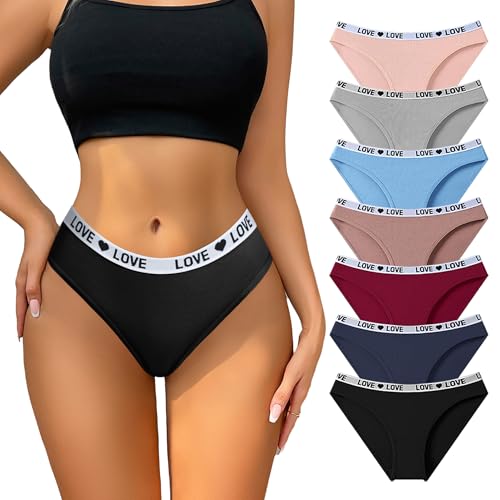 Hotcom Seamless Thongs for Women Cheeky High Cut Breathable Stretch Sexy Ladies Hipster Bikini Panties 7Pack（K8263-XL）