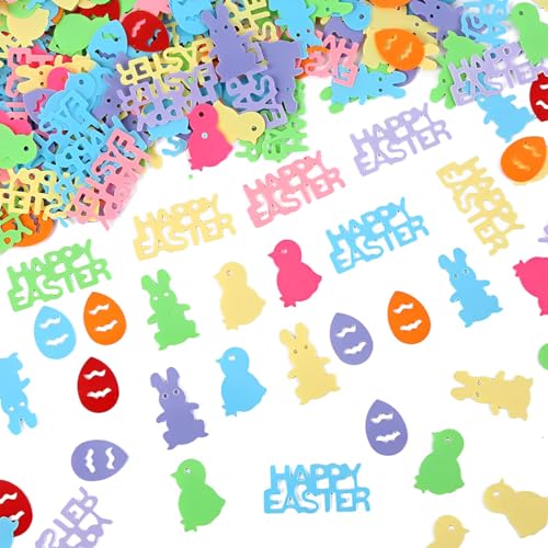 WHYCNJL 45g Confettis de Pâques Décoration d'œufs, Confettis de Pâques Décoration de table, Décoration de table de fête de Pâques avec HAPPY EASTER, œufs, Lapins, Poussins Paques