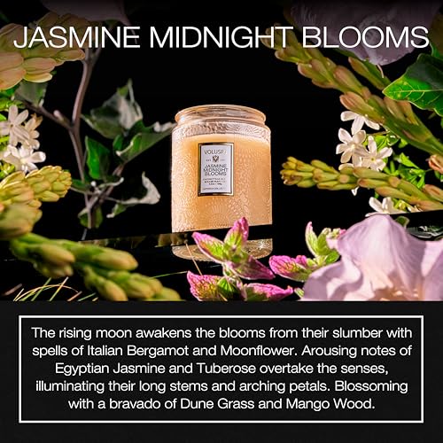 Image of Voluspa Jasmine Midnight Blooms Glass Jar Candle, 5.5oz, Coconut Wax Blend, Scented Candles for Home, 50 Hour Burn Time, Handcrafted in the USA