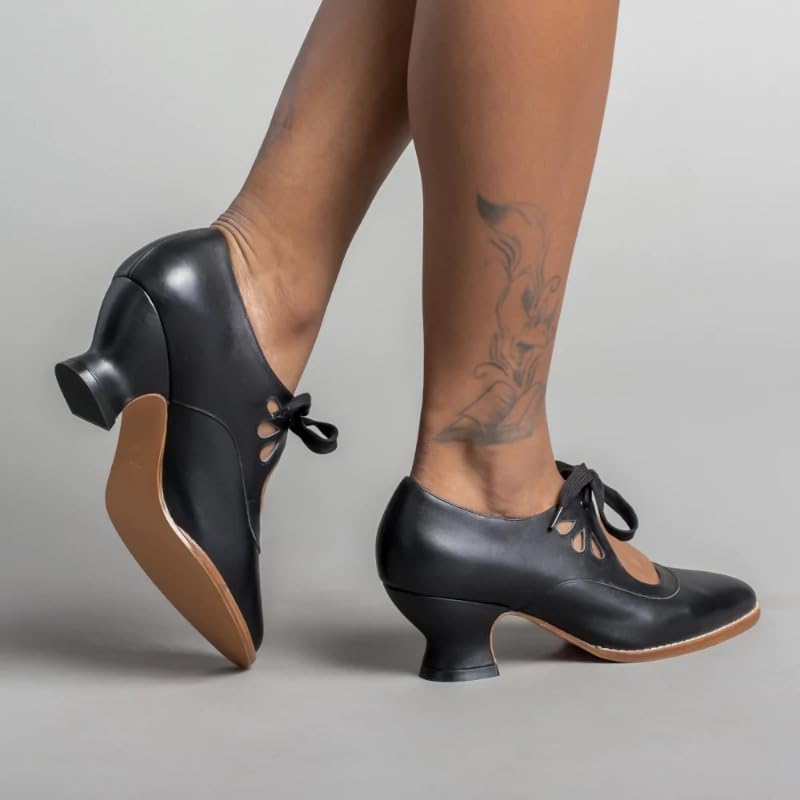 Damen Mary Jane Lace Up Geschlossene Runde Zehe Vintage Heels Gatsby 1950er Pumps 1920er Jahre Viktorianische Retro Schuhe Elegant Und Bequem Tanzschuhe