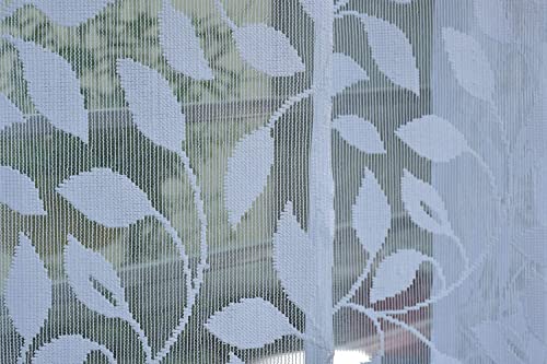 Image of Honger Polyester Floral Beautiful Leaves Design Tissue Net White Curtains Pack of 2 Pecs for 4 x 7 Feet Door Curtains