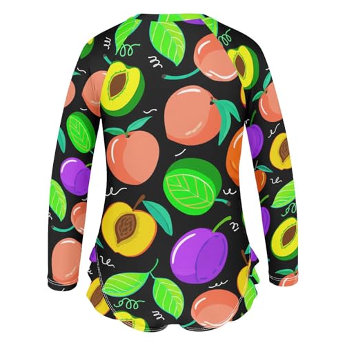 J JOYSAY Peach Fruit Drawing Black Girls One Piece Swimsuits Long Sleeve UPF 50+ Rash Guard Kids Swimwear 3-12 Years3