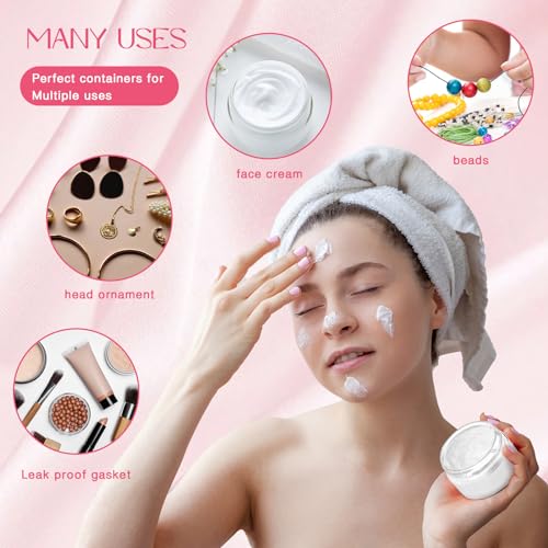 Image of Patelai 4 Pcs Plastic Jars Wide Mouth with Lids,1 Ounce,Pink | Travel Size for Creams Oils, Clear Round Storage Cosmetics Containers, Leak Proof Screw on Lids for Makeup Beauty DIY