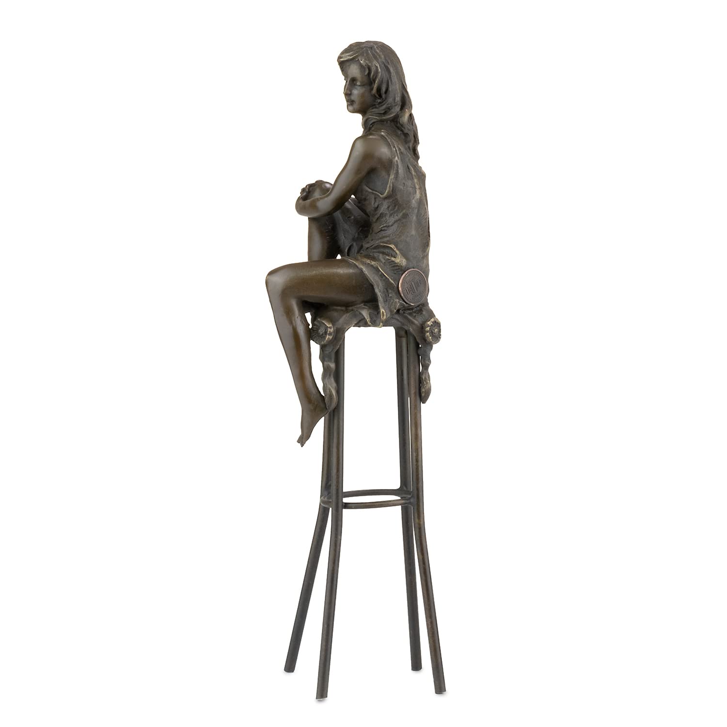 Moritz Bronze Frau auf Barhocker aufrecht 27,5 cm Akt Skulptur Deko Statue | Massive Handarbeit, sitzende Dame mit übereinandergeschlagenen Beinen, Frauenfigur, Wohndeko und Geschenk für Sie