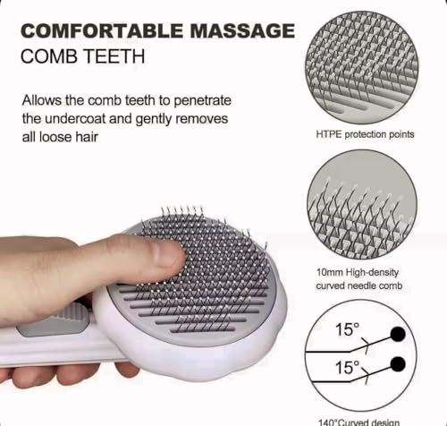 Image of Cat Brush Dog Brush, Designed To Remove Loose Fur, Tangles, Mats With Convenient Release Button Feature, Easly Removal Of Trapped Hair From Brush, Indoor Cats Dog Hair Grooming Tool, White