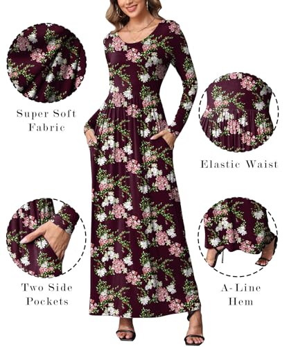 Image of EUOVMY Women's Long Sleeve Loose Maxi Dresses Casual Long Dresses with Pockets