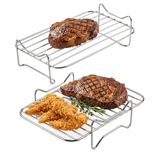 2PCS Air Fryer Rack for Ninja Dual Air Fryer Accessories Stainless Steel Multi-Layer Air Fryer Racks for Dual Drawer AF300UK AF400UK 7.6L-9.5L Stackable Dehydrator Rack Compatible with Ninja Foodi T