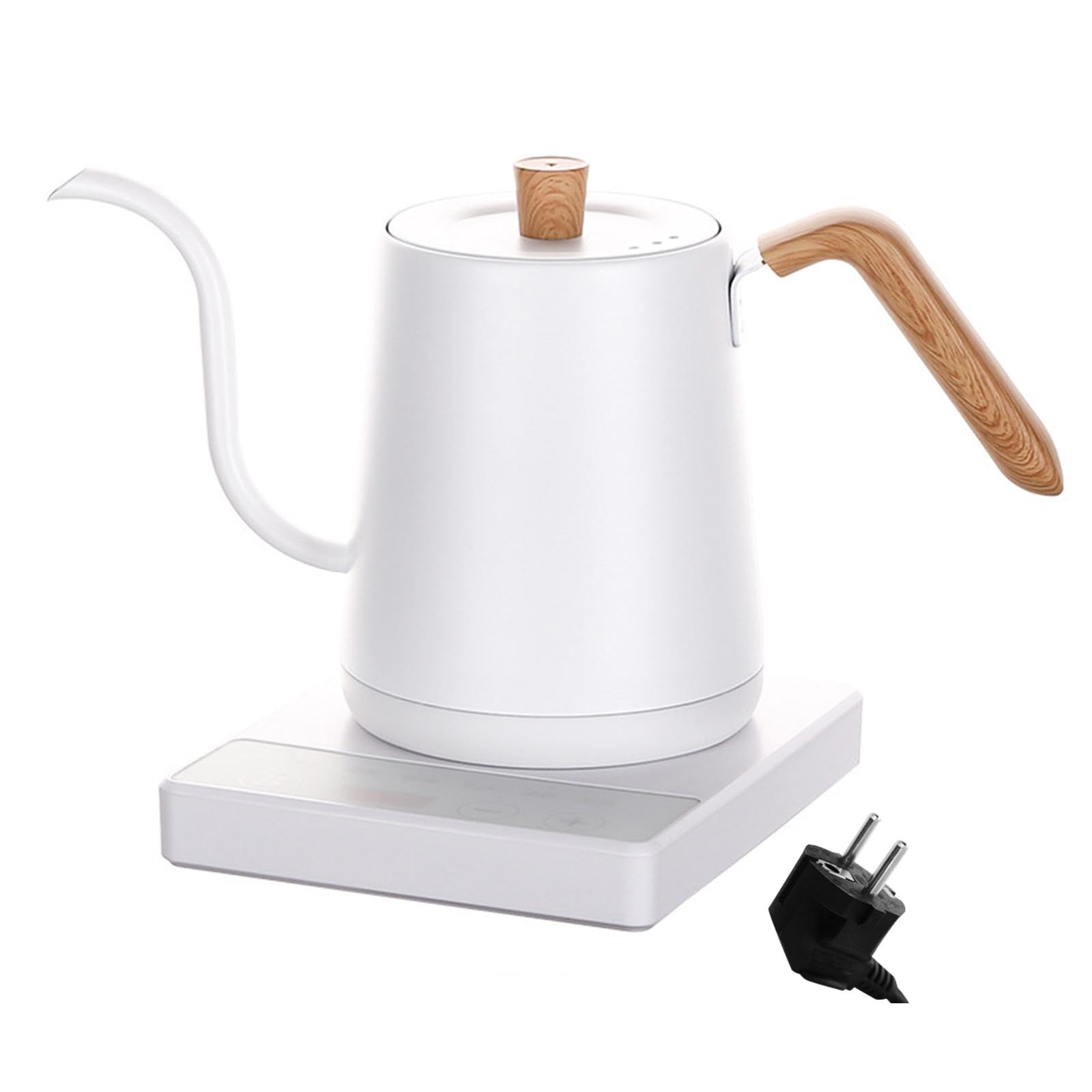 Hervidor Eléctrico de Cuello de Cisne, 1 Litro, Acero Inoxidable, Tetera Ligera para Café, Oficina, Exterior, Restaurante, Hogar- Blanco