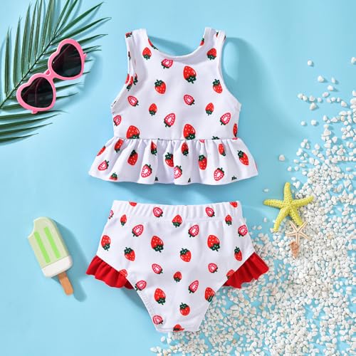 Image of Baby Swimsuit Girl Two Piece Bathing Suit Toddler Girls Summer Beach Ruffle Tankini Swimwear 1-7Y