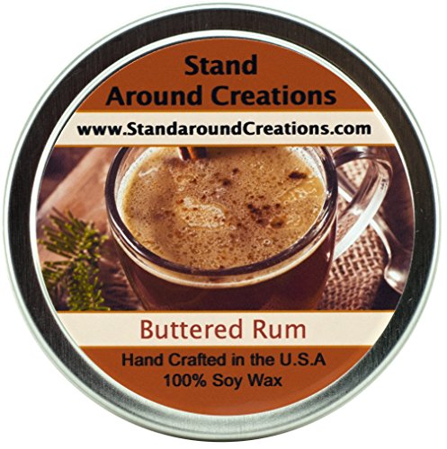 Premium 100% All Natural Soy Wax Aromatherapy Candle - 8oz Tin Buttered Rum: Our Buttered Rum Smells just Like The Real Thing - Dark Rum, Butter, Sugar and Cloves.