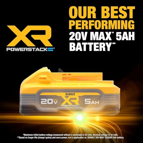 Image of DEWALT 20V MAX Battery, POWERSTACK, More Power More Compact, Rechargeable 5Ah Lithium Ion Battery (DCBP520) (Pack of 4)