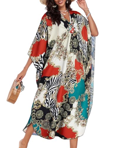 Image of Kaftan Dresses for Women V Neck Caftans Batwing Sleeve Beach Cover Ups