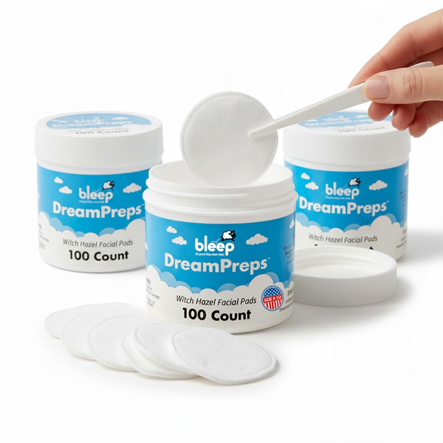 Bleep DreamPreps Witch Hazel Pads – Gentle Witch Hazel Wipes and Skin Prep for BleepSleep's Halos & Eclipse, Soothes Sensitive Skin - 300 Count Facial Wipes - 3 Pack (100 Count Each) - Made in USA