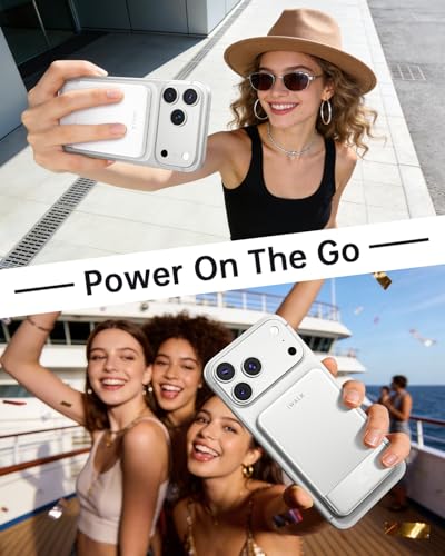 Image of iWALK Magsafe Portable Charger 5,000mAh, Ultra-Slim Magnetic Wireless Power Bank with LED Display, PD 20W USB-C Fast Charging Battery Pack, Compatible with iPhone 17 /17 Pro /16 /15 /14 /13 Series, White