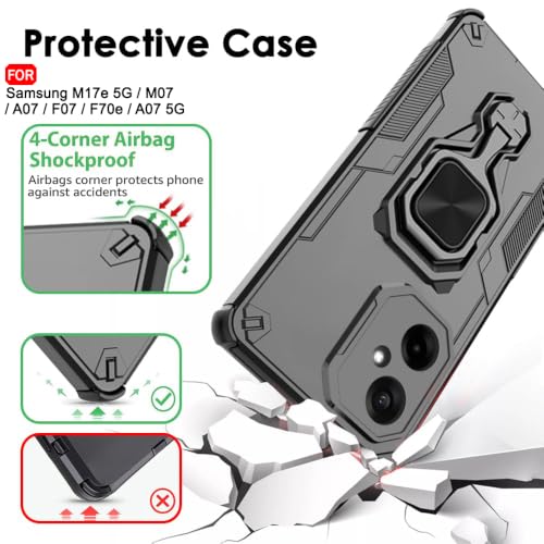 Image of TheGiftKart Tough Armor Bumper Back Case Cover for Samsung Galaxy M17e 5G / M07 / A07 / F07 / F70e / A07 5G | Ring Holder & Kickstand In-Built | 360 Degree Protection Back Case Cover (PC & TPU, Black)