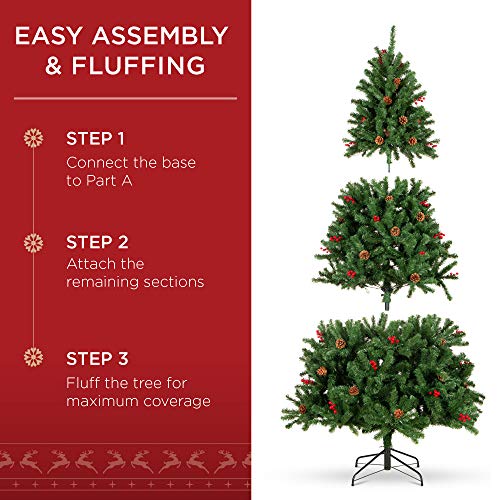 Image of Best Choice Products 9ft Pre-Lit Pre-Decorated Artificial Christmas Tree Spruce w /Twinkling LEDs Pinecones, Berries, 900 Lights, w / 2,128 Tips
