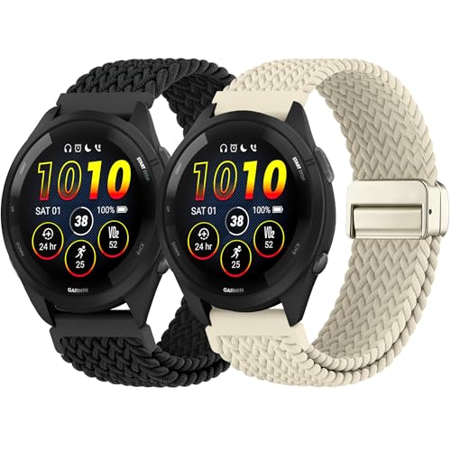 22mm Quick Release Watch Band Compatible with Garmin Forerunner 265/255/Vivoactive 4 45mm 2 Pack Magnetic Braided Soft Nylon Straps for Venu 4 45mm/Venu 3/Venu 2 Women Men