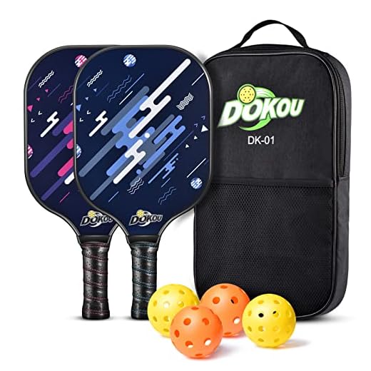 Pickleball Paddles, Pickleball Set of 2 Pickleball Paddles, 4 Pickleball Balls, and 1 Bag, Pickleball Paddles with Fiberglass Face, Polypropylene Honeycomb Core, Edge Guard, and Ergonomic Grip