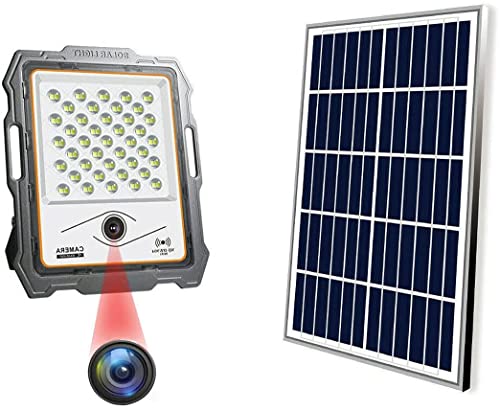 AntDau71 - Faro LED Esterno con Pannello Solare e Telecamera Sorveglianza WIFI 1080p. Luce Bianca 6000K in Alluminio Impermeabile IP67 Energia Fotovoltaica Illumina tutta la notte (200)