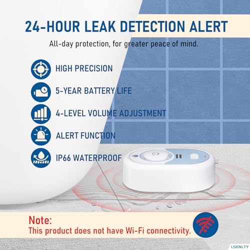 LSENLTY Water Leak Detector Supports 5 Years Standby Time, LED Indicator&100dB Leak Alarm, Self-Test Function&Low Battery Reminder Water Alarm, IP66 Waterproof for Home,3 Pack (Cannot Connect Wi-Fi) - 1