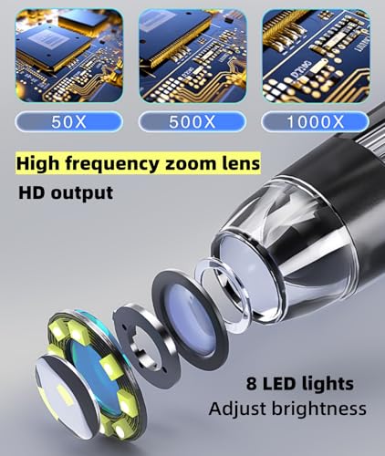 Image of Digital Microscope with 4.3 inch LCD Screen, 1000X USB Coin Magnifier, 1080P HD, 8 Adjustable LED Lights, Compatible with Windows & Mac, Rechargeable, for Adults & Kids