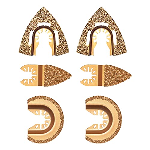 Juego de 6 Cuchillas de Herramientas oscilantes de carburo Universal Mixto, Juego de Accesorios de Hojas de Sierra oscilantes de liberación rápida para baldosas(Dorado) Cover