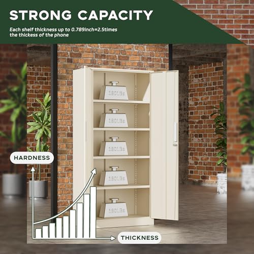 Image of Greenvelly Metal Storage Cabinet, 72 inch Locking Metal Garage Storage Cabinet with Doors and 4 Adjustable Shelves, Lockable Steel Cabinet for Home Office, Garage, Shop, School (Grey 32 inch W x 16 inch D)