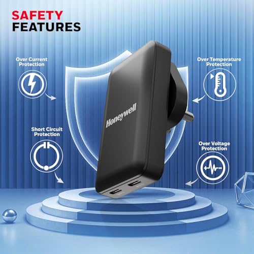 Image of Honeywell Zest Ultra-Thin GaN 45W Dual Type-C PD 3.0 Wall Charger with PPS Support, Ultra-Fast Charging, Compatible with iPhone, iPad Pro, Pixel, Galaxy, OnePlus, Tablets & Smartwatches