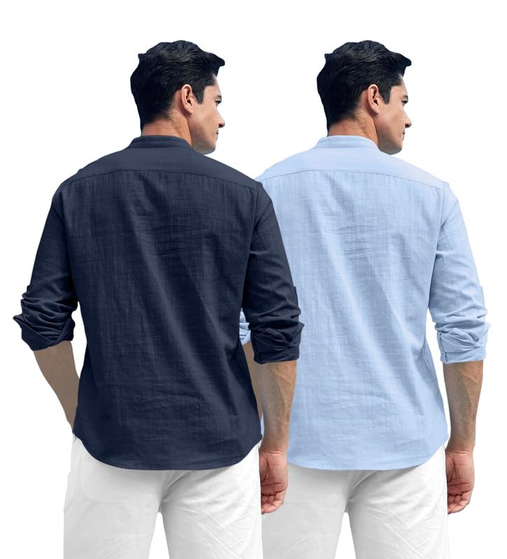 Image of ROYALSCOUT Combo of Men's Solid Cotton Blend Full Sleeve Straight Kurta Shirt (Pack of 2)