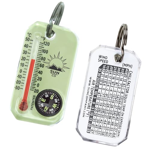 Sun-Company-LumaGage-Multi-Functional-Glow-in-The-Dark-Zipper-Pull-Compass-Thermometer-with-Wind-Chill-Chart-Ideal-for-Camping-Hiking-and-Outdoor-Navigation