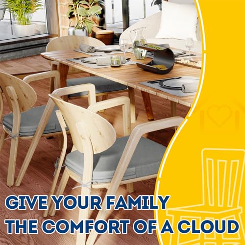 Image of AAAAAcessories D-Shaped Chair Cushions, 2 inch Thick Dining Chair Pads with Ties and Removable, Machine-Washable Cover, 17 inch x 16 inch, Set of 4, Gray