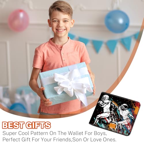 Image of Boys Wallet for Kids, Teen Boy Athletes Wallets 9-12 8-10 8-12, Cool Novelty Leather Bifold Rfid Blocking Purse Coin Pocket Zipper Id Window for Children Men Male Youth Guys Birthday Gifts