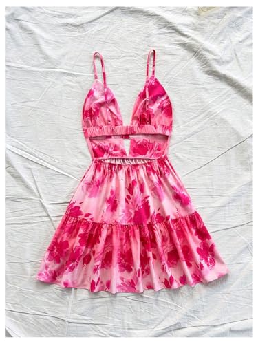 Image of Floerns Women's Sleeveless Butterfly Print Cut Out V Neck Tiered Mini Cami Dresses