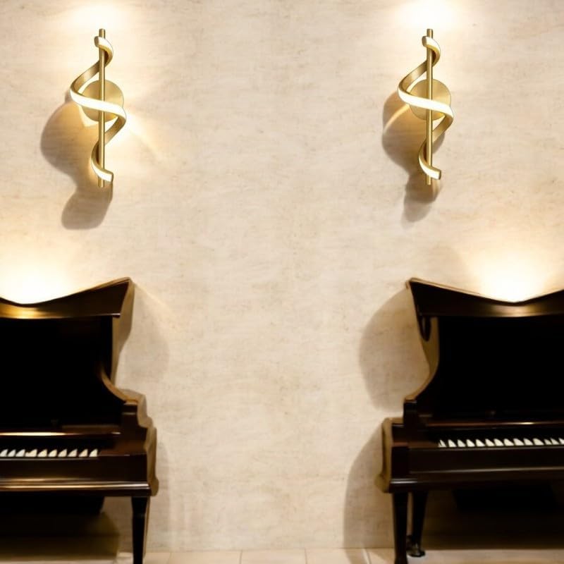 Image of Spiral Shape Golden Modern Wall Light for Home, LED Wall Lamp with 3 Color Lighting (Cool /Warm /Natural White), Perfect for Hall, Bedroom, Pack of 2.