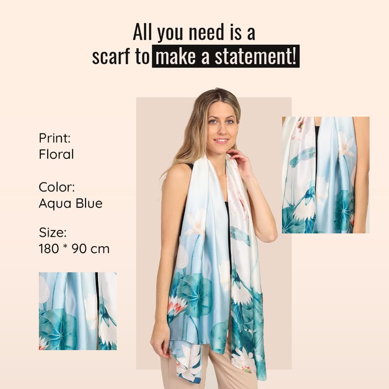 Image of Trillion London Spring Collection | Designer Silk Scarf For Women UK | Lightweight Neck Scarves | Shawl Wraps | Suitable for Daily Life | Smooth & Soft Finish | Gift for Women | Size-180cm x 90cm