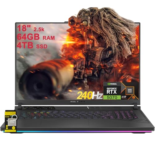 Image of ASUS ROG Strix G18 G814 Gaming Laptop 18 inch 2.5k (2560x1600) 240Hz (100% DCI-P3, 3ms) AMD 16-core Ryzen 9 9955HX (>i9-14900HX) 64GB DDR5 4TB SSD GeForce RTX 5070 RGB Backlit WiFi6E Win11 ICP Acc