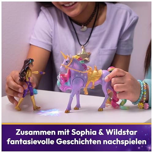 Unicorn Academy - Sophia und Licht-Magie Wildstar Set, ca. 12 cm Originalfiguren zur Netflix Serie, mit Mähne, Schweif sowie magischer Leuchtfunktion und Regenbogensternen, ab 4 Jahren