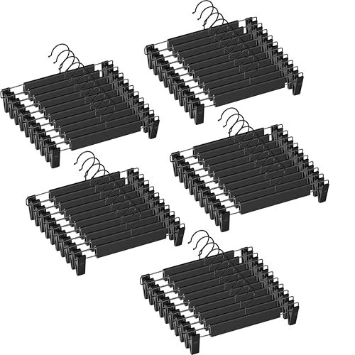Image of NORTHERN BROTHERS Pants and Skirt Hangers with Adjustable Clips, 50 Pack, Slim Non-Slip Clip Hangers, 360 Degree Swivel Hook, Black