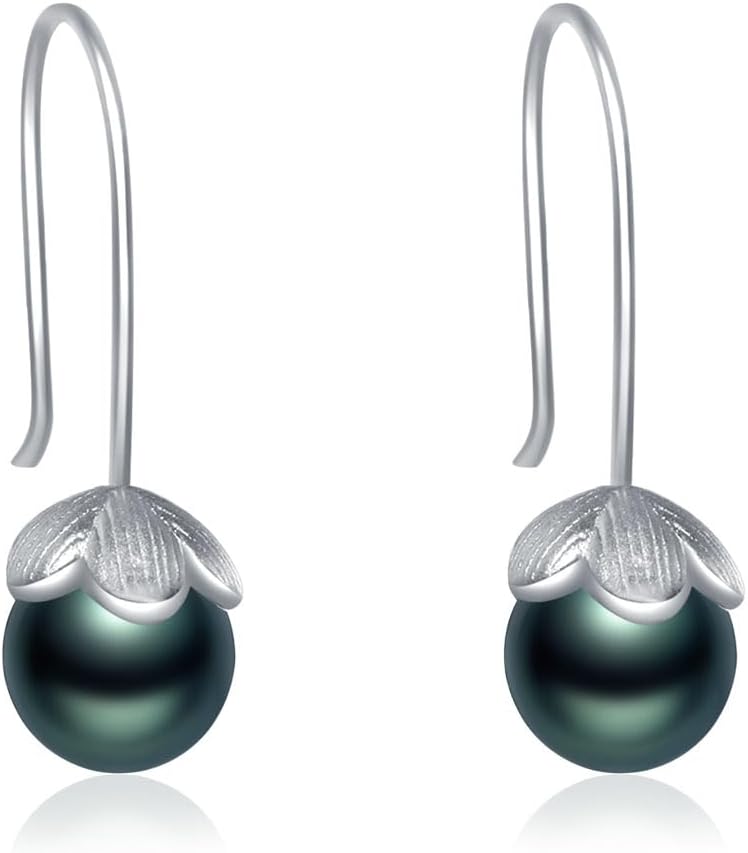 Valentines Day Gifts for Her Women-Tahitian-Black-Pearl-Earrings-Gift for Wife Wedding Birthday Anniversary-Mothers Day Gift for Mom Her Women Christmas-Pearl Dangle Earring Fine Jewelry